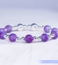Bracelet with purple crackle glass and sterling silver beads stretchy handmade - Image 8
