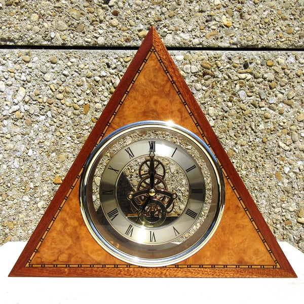 Triangular Skeleton Clock with Quartz Movement - Handmade