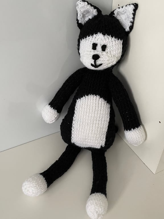 Hand Knitted Black and White Cat