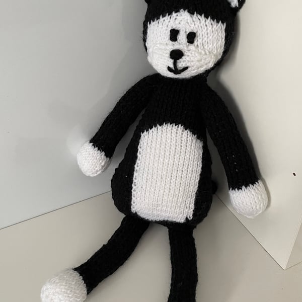 Hand Knitted Black and White Cat