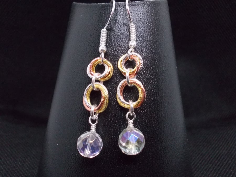Sale - Coated clear quartz and chainmaille earrings