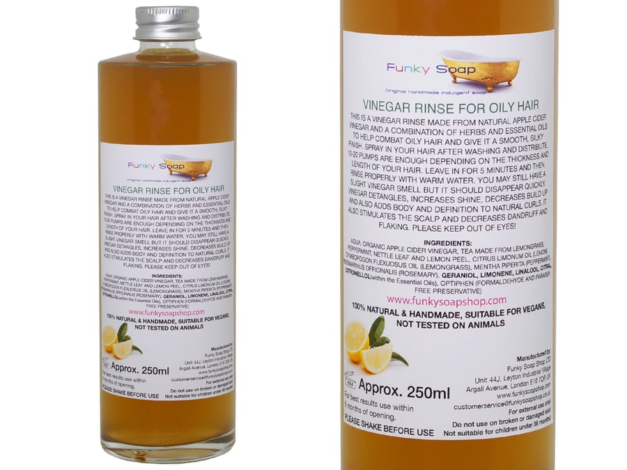 Glass Bottle of Vinegar Rinse For Oily Hair, 100% Natural & Free Of Chemicals, 2