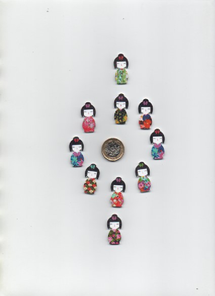 10 assorted printed wooden Japanese style GEISHA girl craft button CLEARANCE