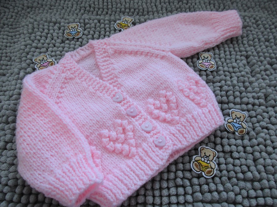 14" Newborn V Neck Hearts Cardigan 