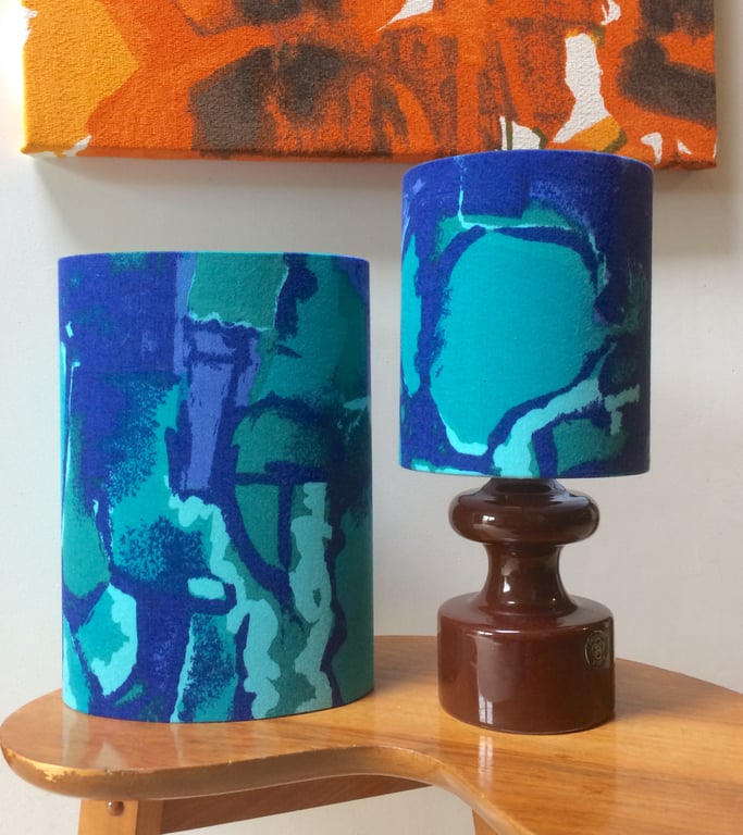 Bold MidCentury Blue Abstract  CONSTANCE Francis Price Vintage Fabric Lampshade