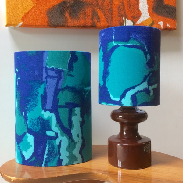 Bold MidCentury Blue Abstract  CONSTANCE Francis Price Vintage Fabric Lampshade