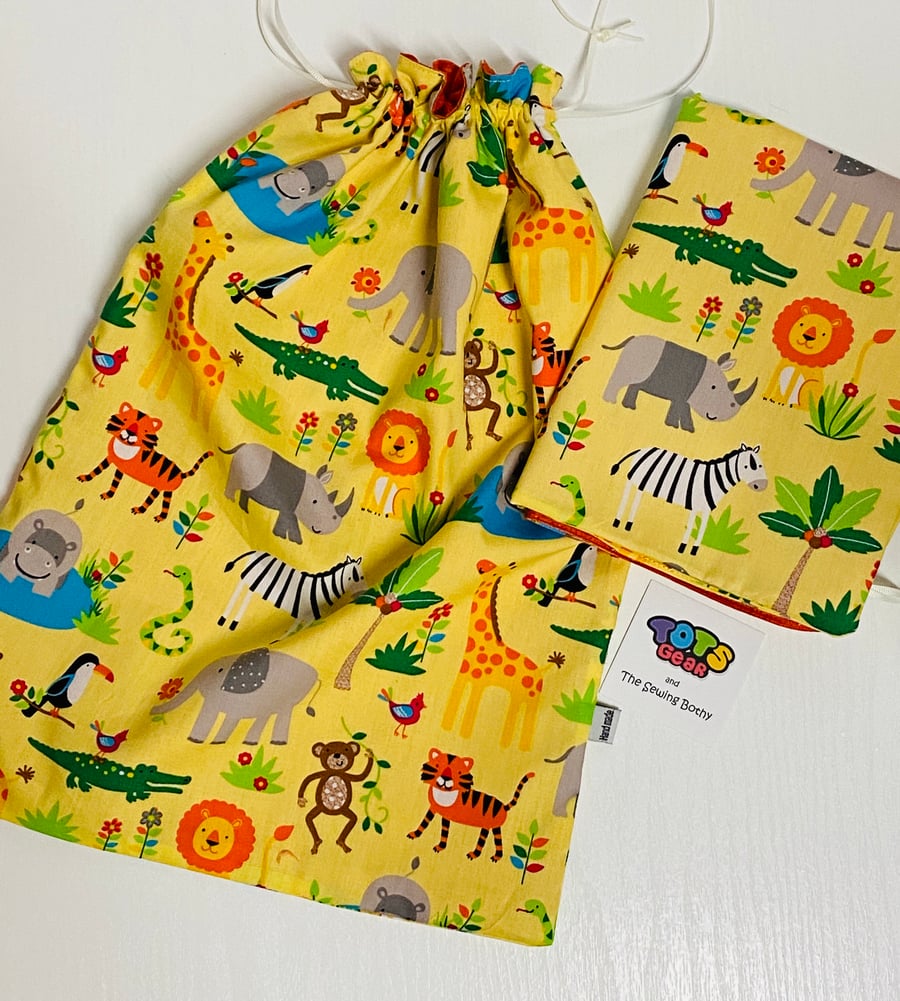 Yellow Jungle Safari Cotton Drawstring Bag