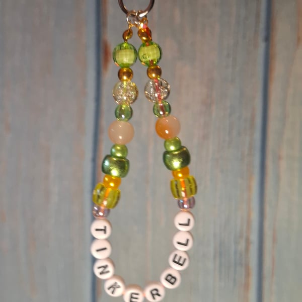 Tinkerbell beaded keyring charm
