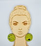 Lime green wooden disc earrings with hot pink, navy blue, white and yellow - Image 8