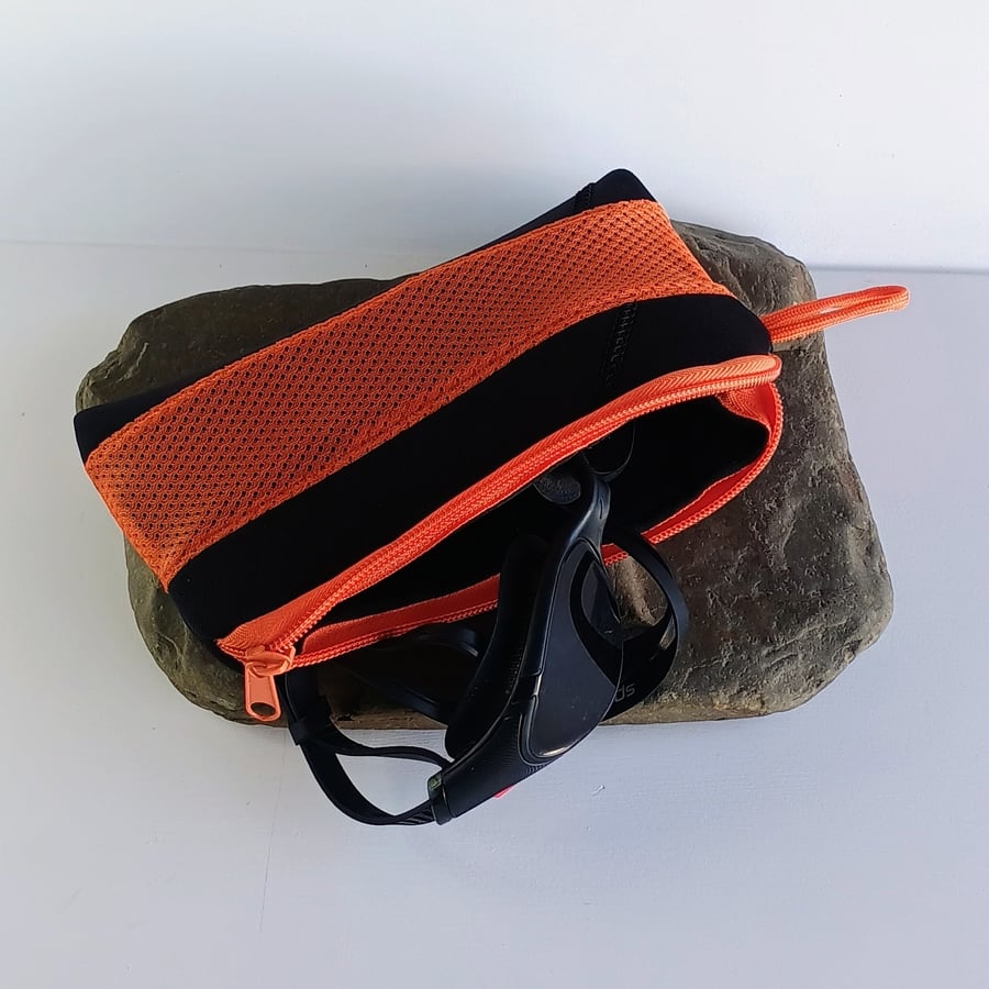 Orange & Black Swimming Goggle Case - Recycled Neoprene - Unique & Eco-Friendly