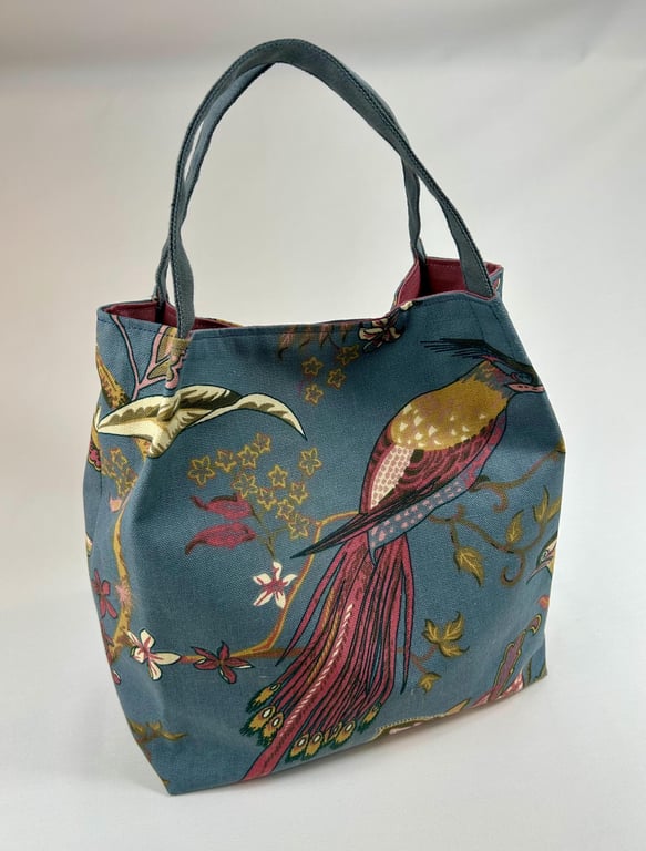 Handmade Chinoiserie Bird Print Cotton Tote, Market Shopper