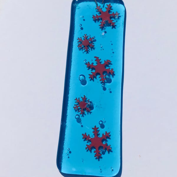  Christmas Snowflakes in blue glass hanging
