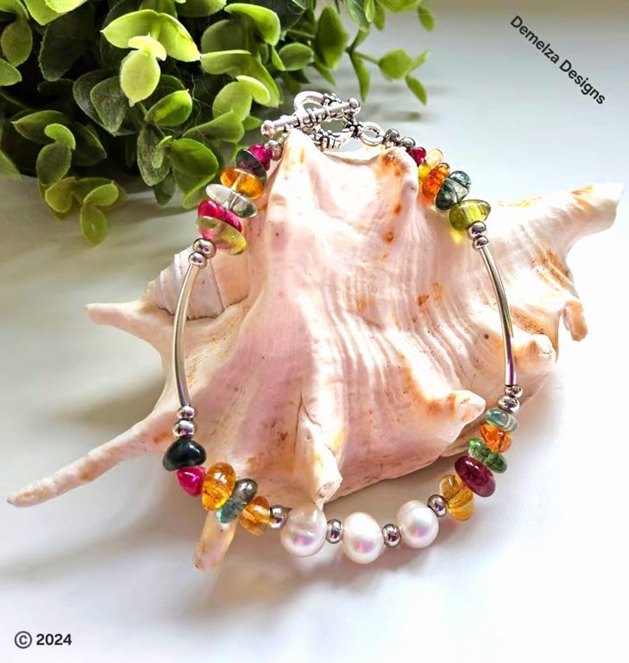 Quartz & Baroque Freshwater Cultured Pearl Bracelet 