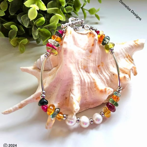 Quartz & Baroque Freshwater Cultured Pearl Bracelet 