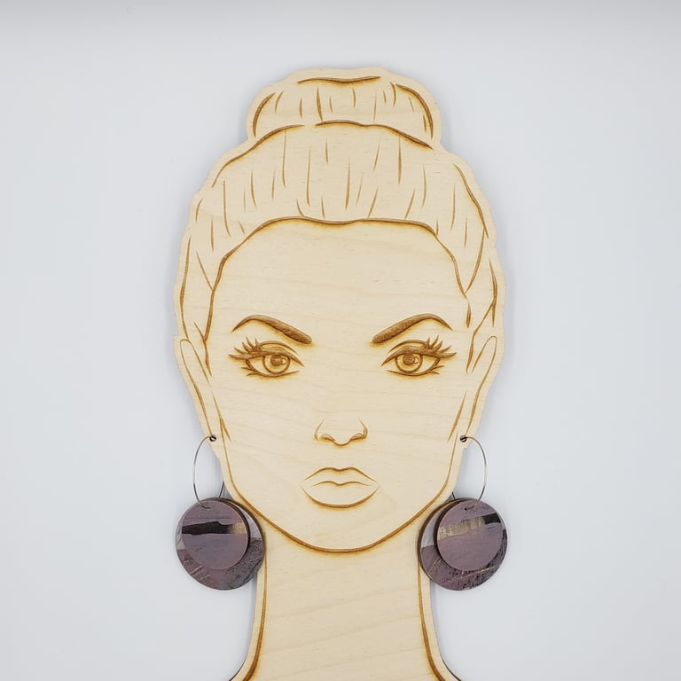 Large double disc hand printed earrings in a warm neutral colour palette