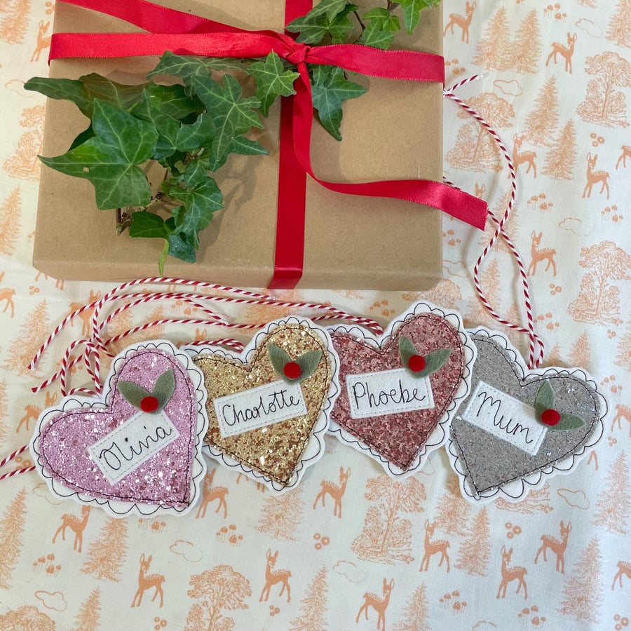 Personalised Sparkly Heart Tags - choice