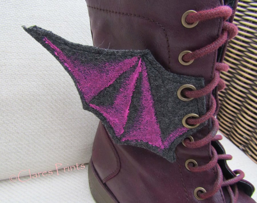 Steampunk Fabric Boot Wings Bat Wings Black Pink