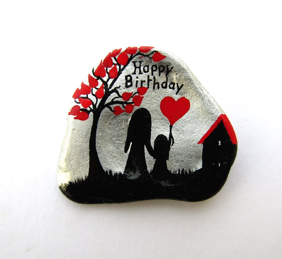 Daughter Birthday Card, Unique Hand Painted Shell, Heart Mother Child Art Card