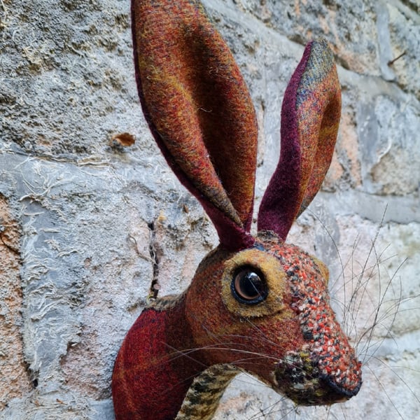 Mr Hamilton - Faux hare head in checked Abraham Moon wool by Crafted Creatures