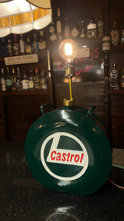 Castrol petrol tin Up-Cycled to a vintage style lamp