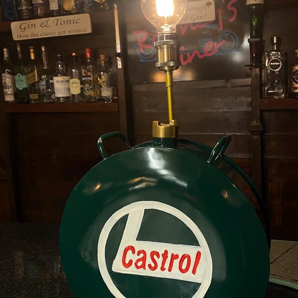 Castrol petrol tin Up-Cycled to a vintage style lamp