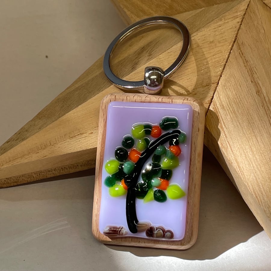 Fused glass lilac tree keyring 