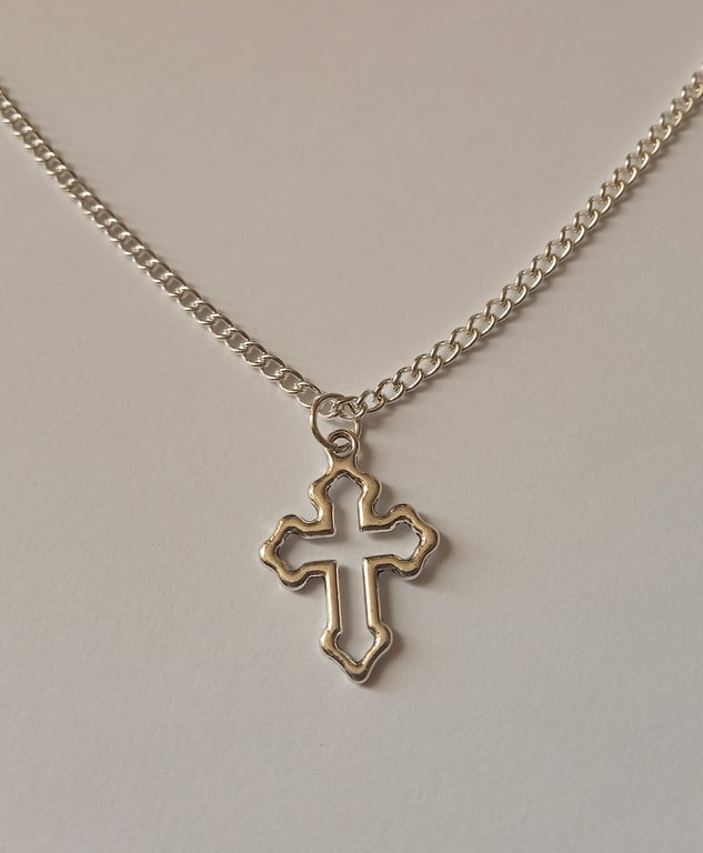 Small Gothic Cross Silver Plate Necklace