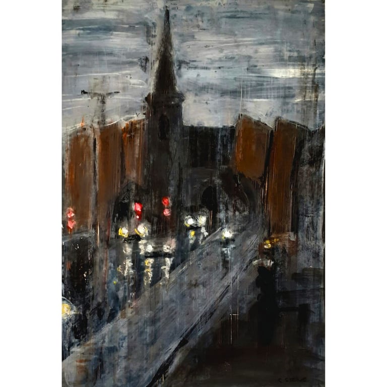 Charles Cross Plymouth Original mixed Media  Painting on Yupo paper Mounted