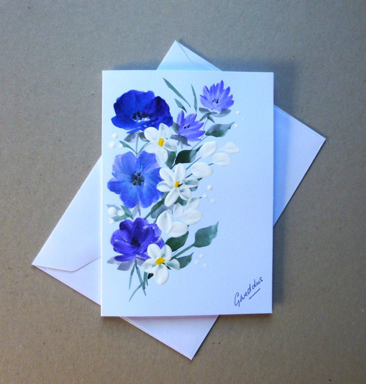 original art hand painted floral blank greetings card ( ref FA 507 J2 )
