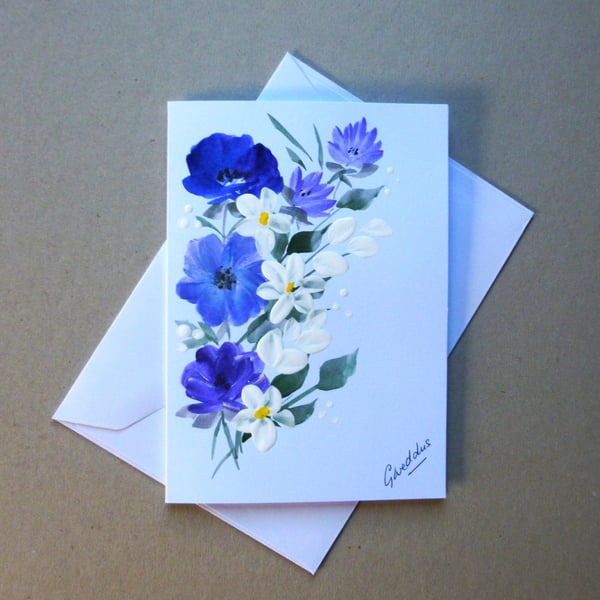original art hand painted floral blank greetings card ( ref FA 507 J2 )