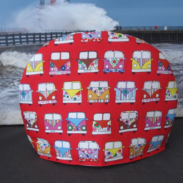 4-6 Cup Tea Cosy Red With Camper Van Pattern (R754L)