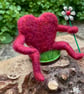 Heart Hug, needle felted red heart hug with flower