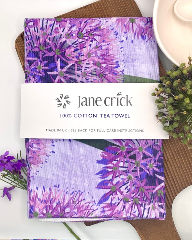 Purple Allium Cotton Tea Towel - Cottage Core Kitchen Art Gift