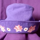Purple children's hat, hand painted flowers, age 6-12