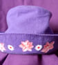 Purple children's hat, hand painted flowers, age 6-12