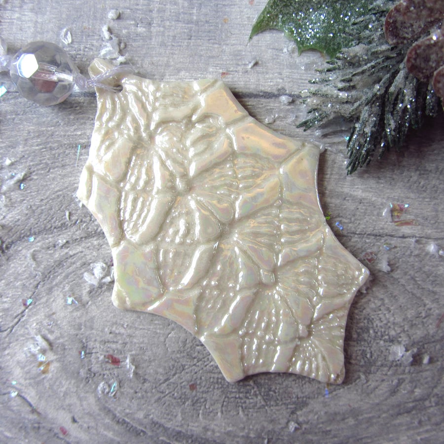 Christmas Decoration - Holly with Mother of Pearl