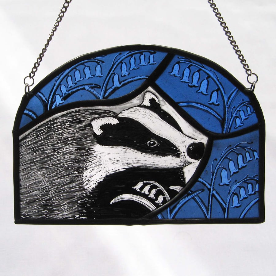 Badger & Bluebells Stained Glass Light Catcher
