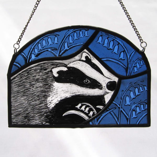 Badger & Bluebells Stained Glass Light Catcher