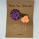 Set of 2 Felt Dahlia & Rosebud Flower & Rose Gold Planner Clips