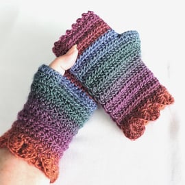 Sale Dragon Scale Cuff Fingerless Mitts Colourful Pink Blue Green Plum Orange