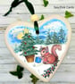Christmas Heart Decoration - gift, clay ornament, red squirrel, trees, star - Image 6