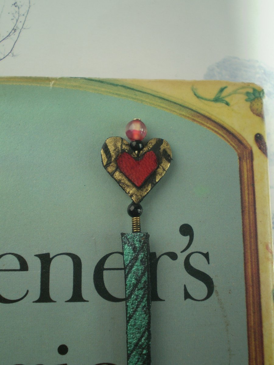 Pretty Upcycled Leather Heart Bookmark a Special Gift