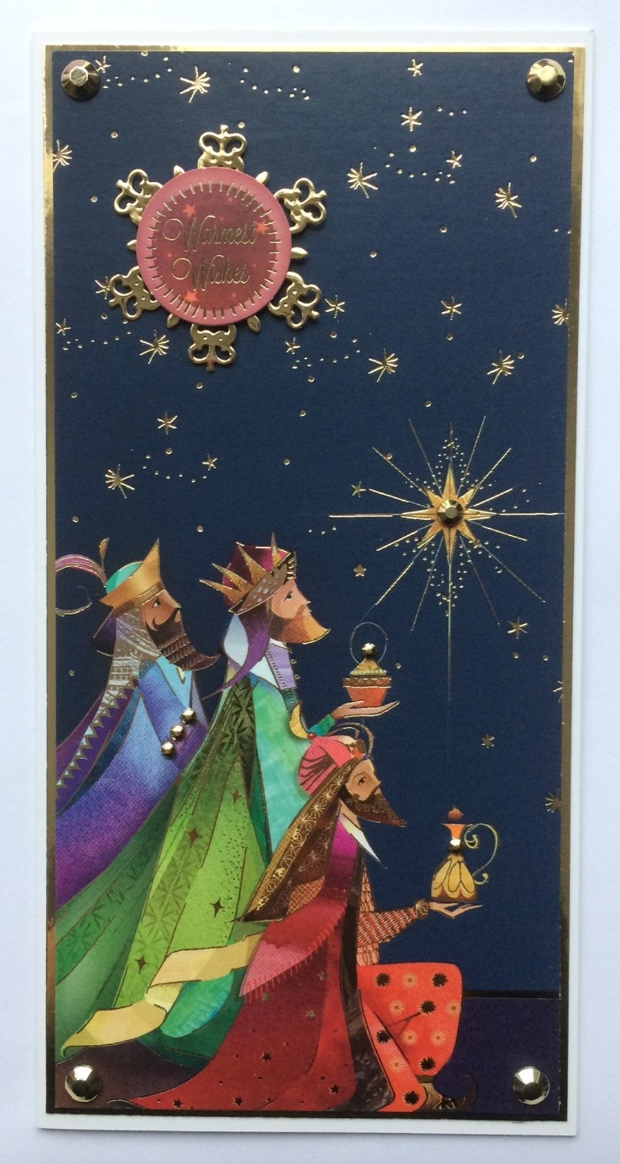 Christmas Card Three Wise Men Kings Warmest Wishes 3D Luxury Handmade Card