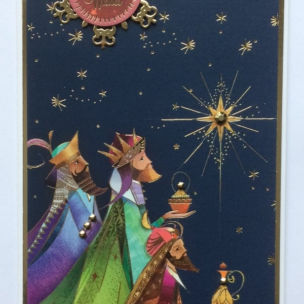 Christmas Card Three Wise Men Kings Warmest Wishes 3D Luxury Handmade Card