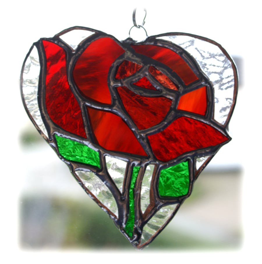 Red Rose Heart Suncatcher Stained Glass 