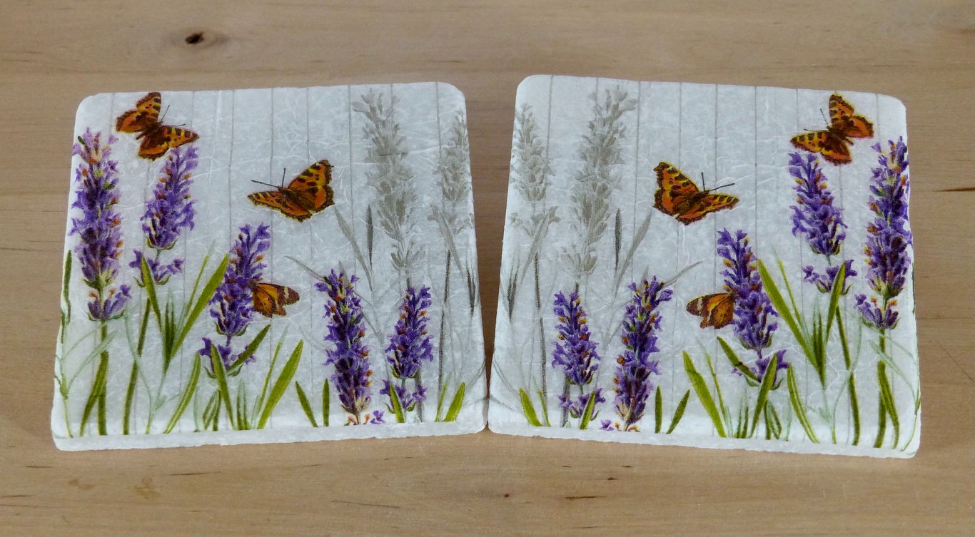 Marble 'Lavender & Butterfly' Coasters