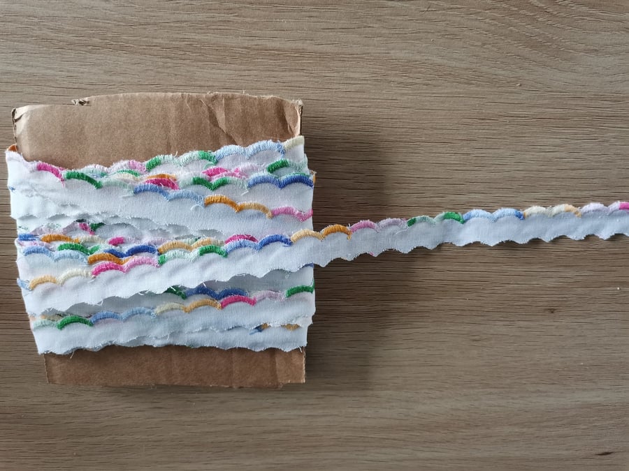 9m White Broderie Anglaise with Multi Coloured Edge
