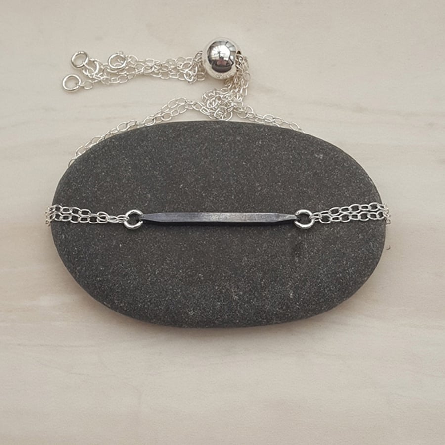 Black sterling silver bar bracelet, geometric jewellery, modern bracelet