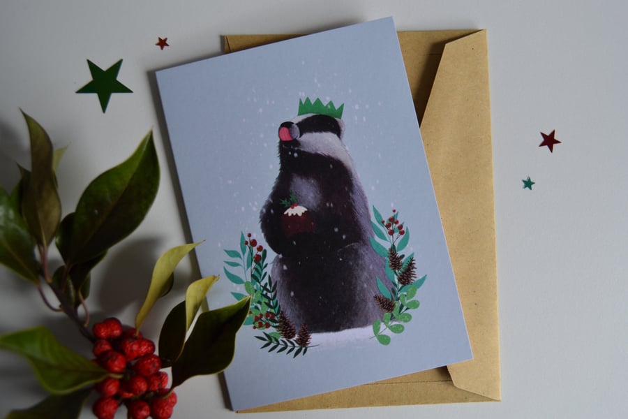 Billy the Badger Christmas Card - Recycled & Eco Friendly Greetings Card