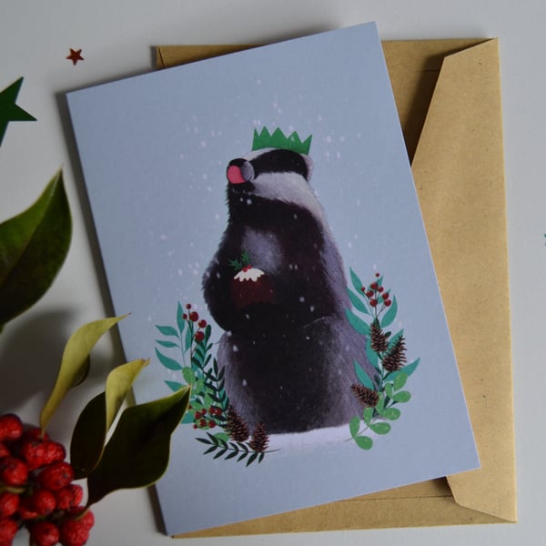 Billy the Badger Christmas Card - Recycled & Eco Friendly Greetings Card